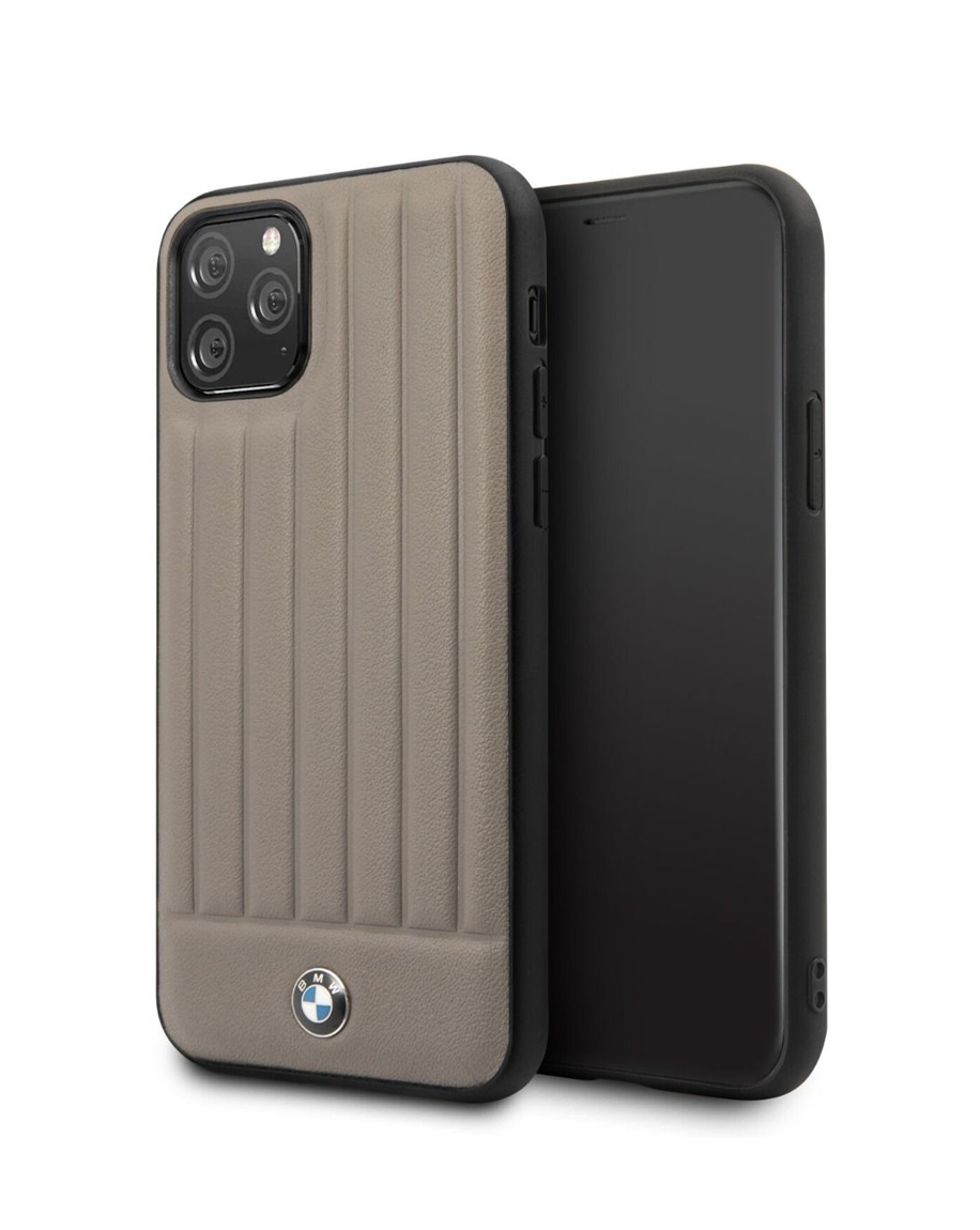 BMW Leather Hard Case With Vertical Lines For iPhone 11 Pro Max Brown