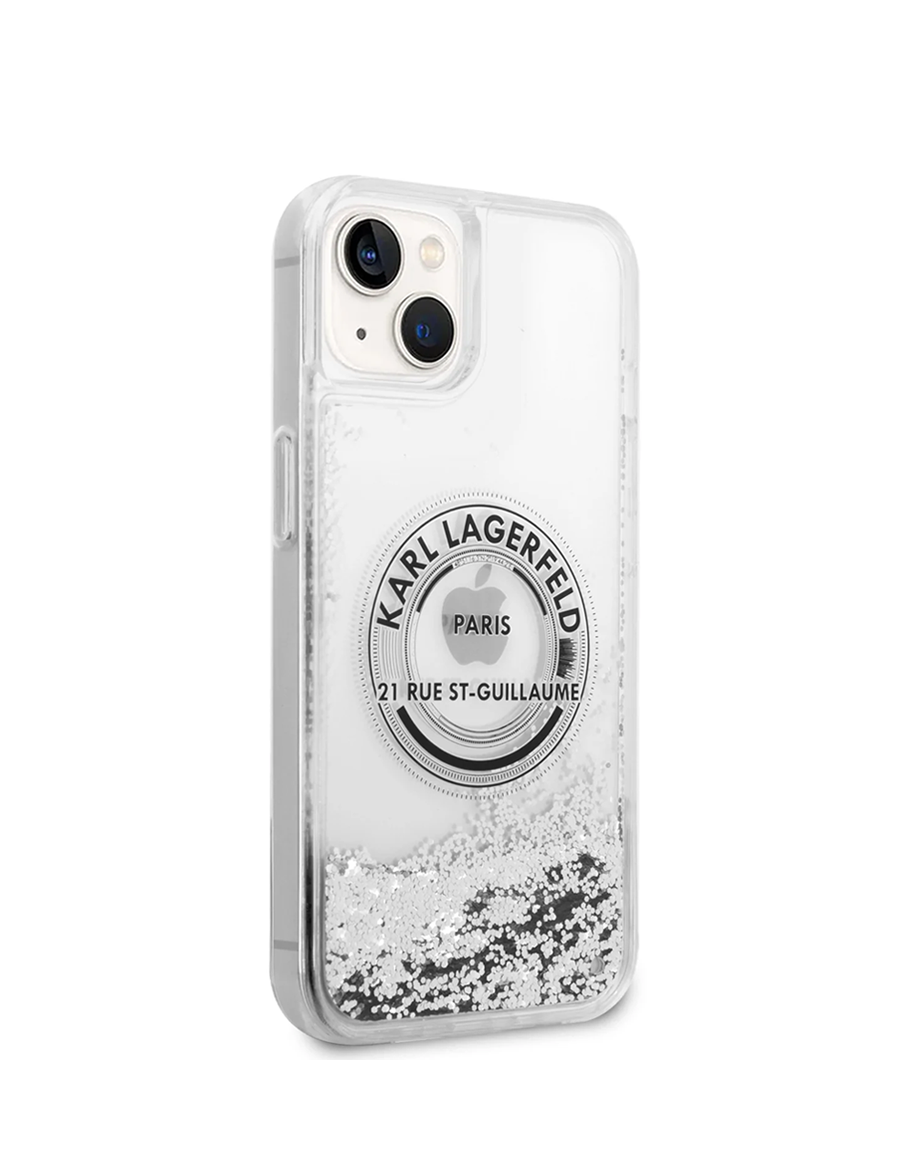 Karl Lagerfeld Liquid Glitter RSG Hard Case for iPhone 14 Silver